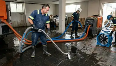 Water extraction team removing standing water from a Lehigh Acres, FL home after flooding
